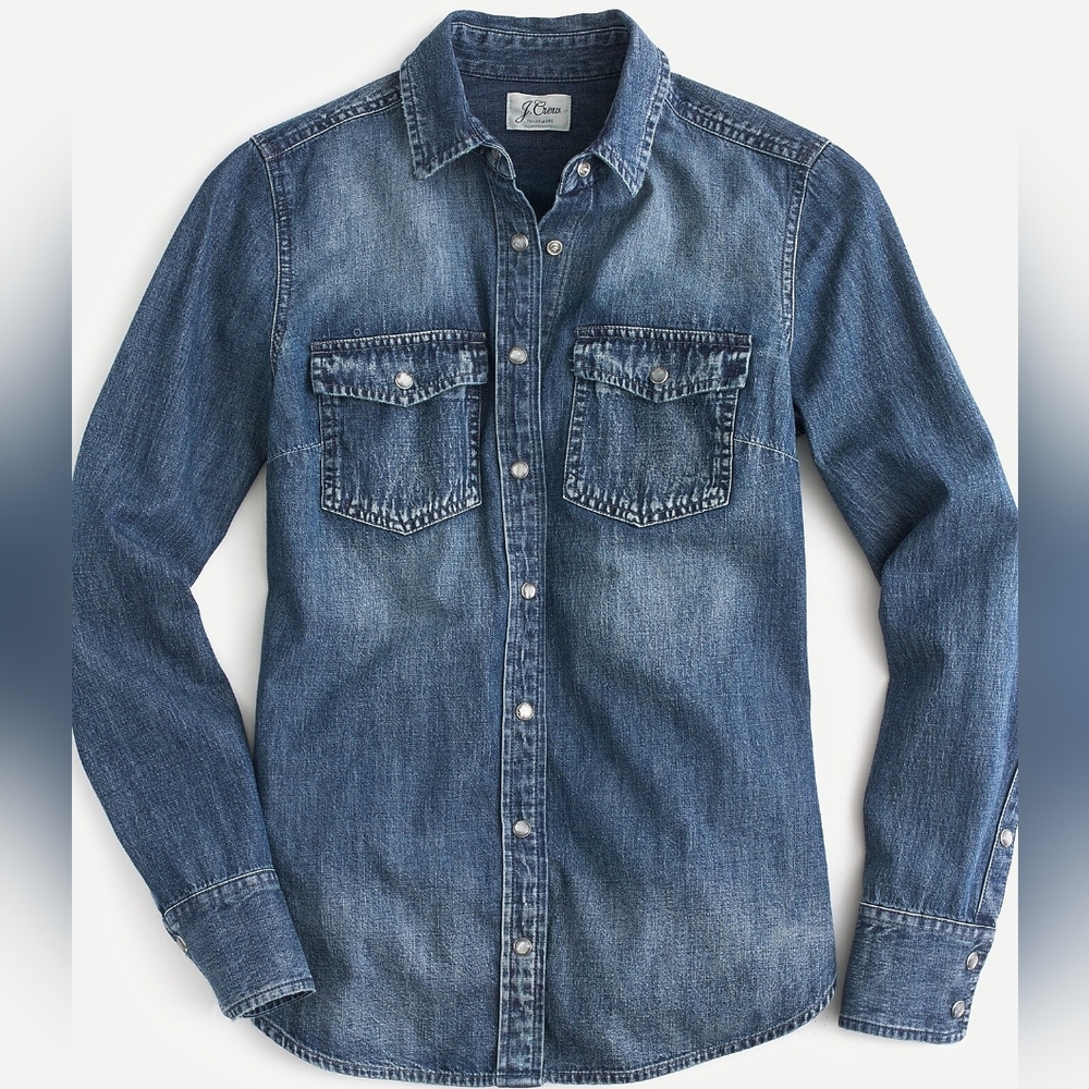 J.Crew Denim women's Button-Up Western chambray shirt in vintage indigo Sz 6